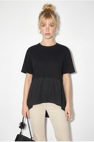 Shade Kadın Garnili Asimetrik Kesim Oversize Basic T-shirt 1069 60286252 - Siyah