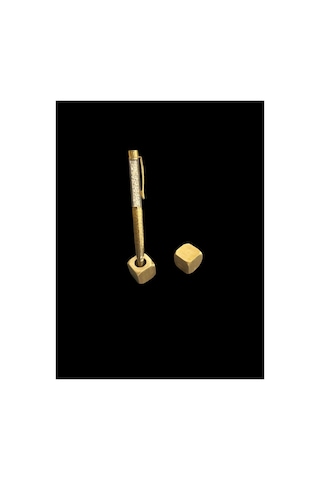 Som Pirinç Kare 24x24 Mm Kalem Tutucu Ve Kağıt Ağırlığı Şık Masaüstü Aksesuarı Gold