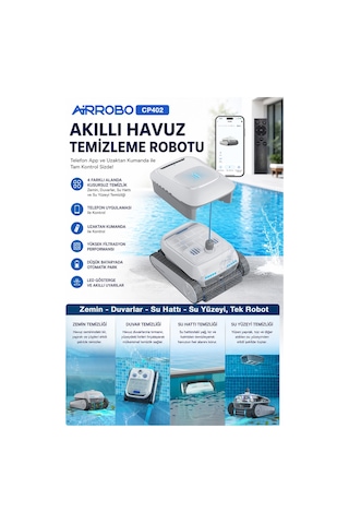 Cp402 Kablosuz Akülü Havuz Temizleme Robotu 4 Alan-zemin, Duvar, Su Hattı, Su Yüzeyi