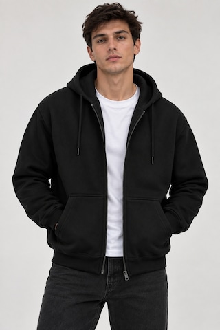 Çlm Store Erkek Slim Fit Örgü 3 İplik Fermuarlı Polar Hırka Siyah Siyah