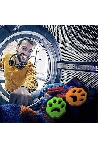 Springsun 4'lü Yıkayıcı Kedi Köpek Tüy Toplayıcı - Yeniden Kullanılabilir Çamaşır Makinesi Tüy Tutucu Turuncu - Yeşil