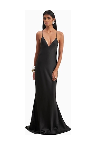 United Colors Of Benetton Because Of Alice Satin Slinky Cowl Back Gown Saten Maxi Kadın Elbise Siyah