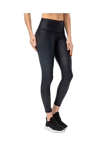 Konesam Kadın Siyah Spor Deri Pantolon - Yüksek Esneklik, Geniş Bel, Yan Canta - Yoga, Koşu, Egzersiz İçin SiYAH