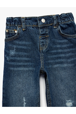 Koton Rahat Kalıp Çıtçıtlı Paperbag Beli Lastikli Denim Pantolon Orta İndigo 7wmb40004td