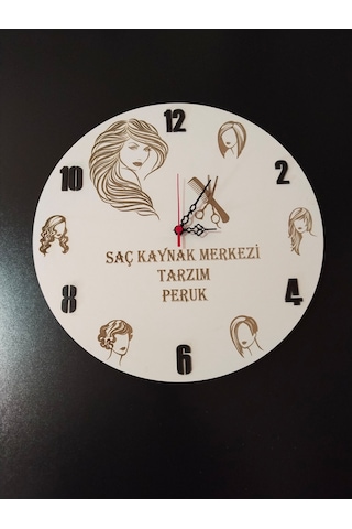 Peruk Saç Tasarım Kuaför Güzellik Merkezi 6 Mdf Kişiye Özel İsim Yazılı Duvar Saati Çok Renkli
