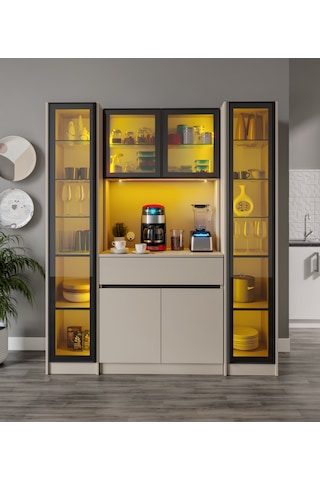Lora Maxi Kum Beji Komple Mdf Led Aydınlatmalı Kahve Köşesi Lora Maxi Kum Beji Komple Mdf Led Aydınlatmalı Kahve Köşesi