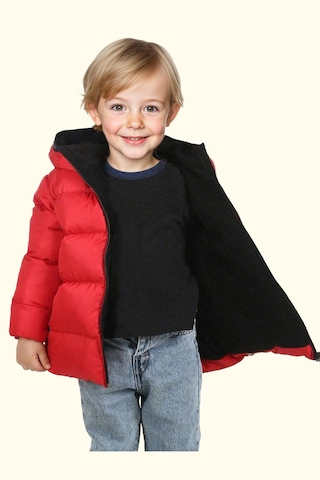 Erkek Çocuk Polarlı Kürklü Kapüşonlu Su Geçirmez Rüzgara Dayanıklı Şişme Kışlık Mont Kaban Kırmızı