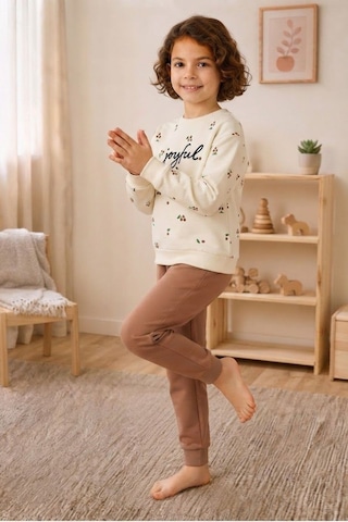 Pina Kids Kız Çocuk Kirazlı Desenli Okul Günlük Eşofman Takımı Esf7034 Somon