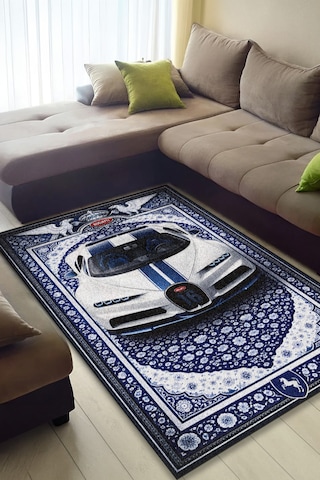 Bugatti Chiron Araba Desenli Halı Dijital Baskı Yıkanabilir Kaymaz Taban Leke Tutmaz