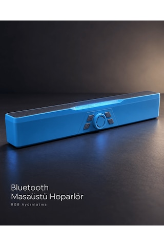 Tek Döner Kontrol Düğmeli Bluetooth 5.4 Kablosuz Hoparlör 6 W Rgb Işıklı Mavi Najmaddin