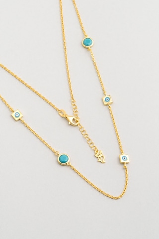 So Chic Nazar İkonlu 18 Ayar Sarı Altın Kaplama 50 Cm Gümüş Kolye Sarı