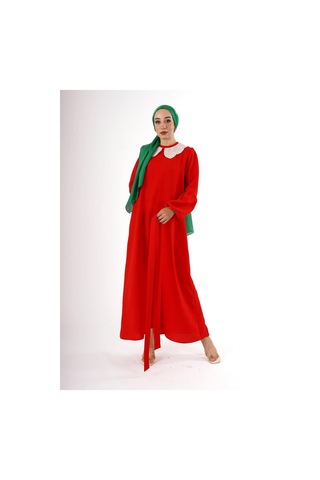 Krep Dantelli Yakalı Elbise Çok Renkli