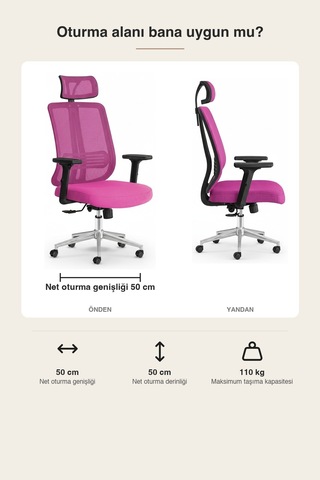 Upstyle Poyraz Başlıklı Fileli Ergonomik Çalışma Koltuğu Pembe Krom Koltuk 66 125 65 Cm