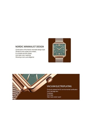 Novahub Gold Line Gümüş Kuvars Kadın Saatler, Japonya Hareketi, Yeşil Kadran, Kare Kasa, Moda Kol Saati Gümüş