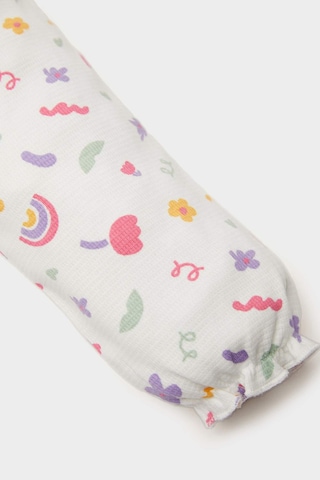 DeFacto Kız Bebek Yenidoğan Bisiklet Yaka Gökkuşağı Baskılı Waffle Uzun Kollu Çıtçıtlı Body E2381A525SPER105 Ekru