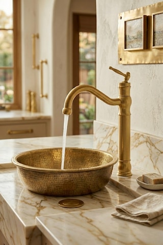 Retro Mat Gold Çanak Lavabo Bataryası Mat Gold