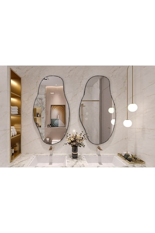 Asimetrik75x40 Konsol, Dresuar, Tuvalet Aynası ''siyah''. 1.kalite Şişecam Ayna 75 X 40 Siyah + Gri Gri - Siyah