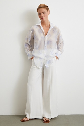 Organze Desenli Tül Gömlek Mavi Mavi