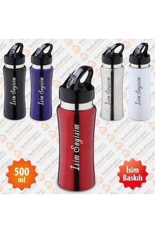 500 ML İsme Özel Emzikli Matara Lazer Baskılı Gümüş