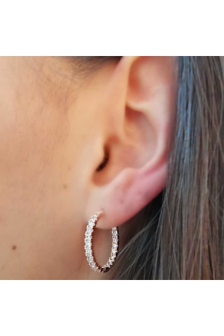 Halka Gümüş Küpe Zirkon Taşlı Rose Büyük