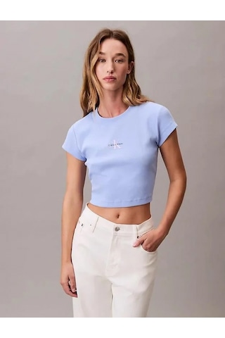 Calvin Klein Jeans Rib Kadın Mavi T-shirt Lv047ab802-7zq Mavi