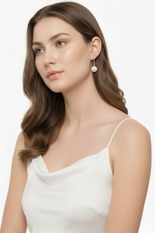 Dorikalı Beyaz Doğal İnci Küpe 6 Mm Sarı