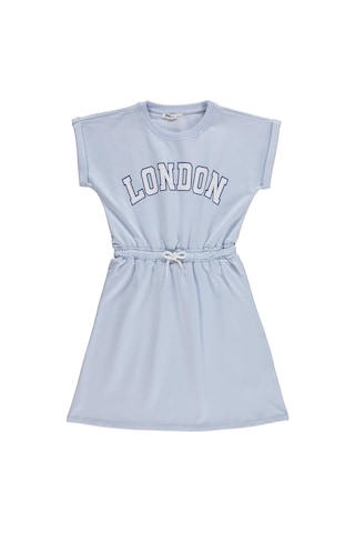 Civil Girls London Baskılı 10-13 Yaş Elbise - Mavi Açık Mavi