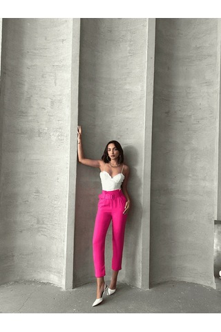 Ozer&Hermin Kemerli Havuç Pantolon - M / Fuşya Pembe