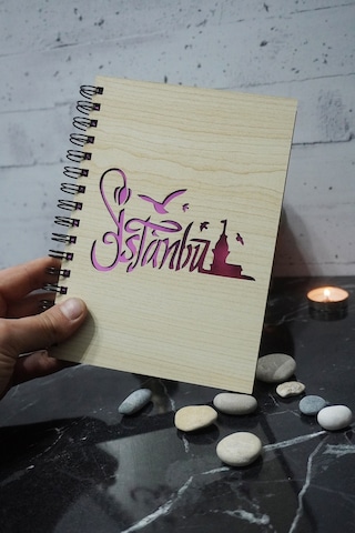 İstanbul Konsept Tasarım Ahşap Kapaklı Defter - Ajanda - Günlük - Çizgisiz Defter Ahşap Rengi Banu
