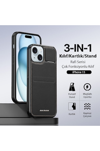 Dux Ducis iPhone Uyumlu  15 Rafi Series Magsafe Premium Deri Kılıf