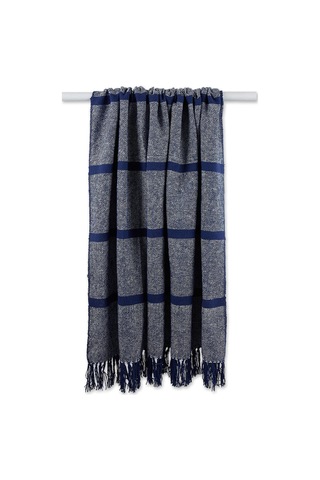Lexroo Lacivert Çizgili Homespun Örtü, 50x60 6,35 Cm Püsküllü