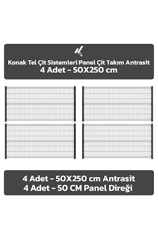 4 Adet Panel Çit Takım 50x250 Cm Antrasit