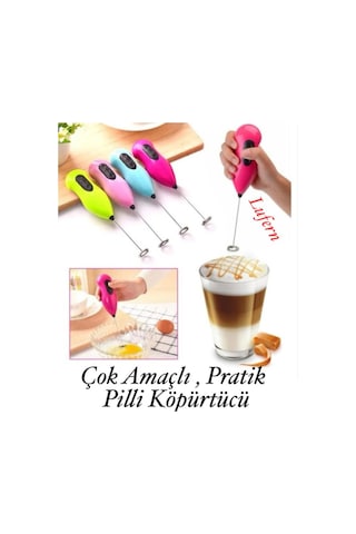 Kahve Süt Köpürtücü Cappuccino Yumurta Sos Krema Çırpıcı Çelik Uçlu Pratik Pilli Mini Karıştırıcı Çok Renkli