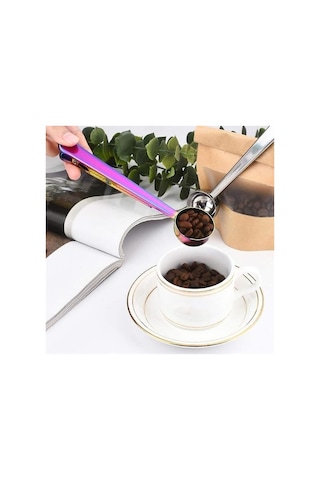 Büro Ev Ofis Hediyesi İçin Renkli Mandallı Paslanmaz Çelik Kahve Ölçü Kaşığı Gri