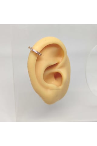 8 Mm Taşlı Halka Gümüş Küpe Tek - Rose Bakır Beyaz