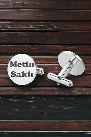 Kişiye Özel İsimli Yuvarlak Gümüş Kol Düğmesi-5986 Kişiye Özel İsimli Yuvarlak Gümüş Kol Düğmesi-5986