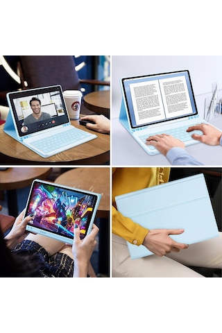 Samsung Galaxy Uyumlu Tab A9 Plus 11'' Klavyeli Kılıf Bluetooth Özellik
