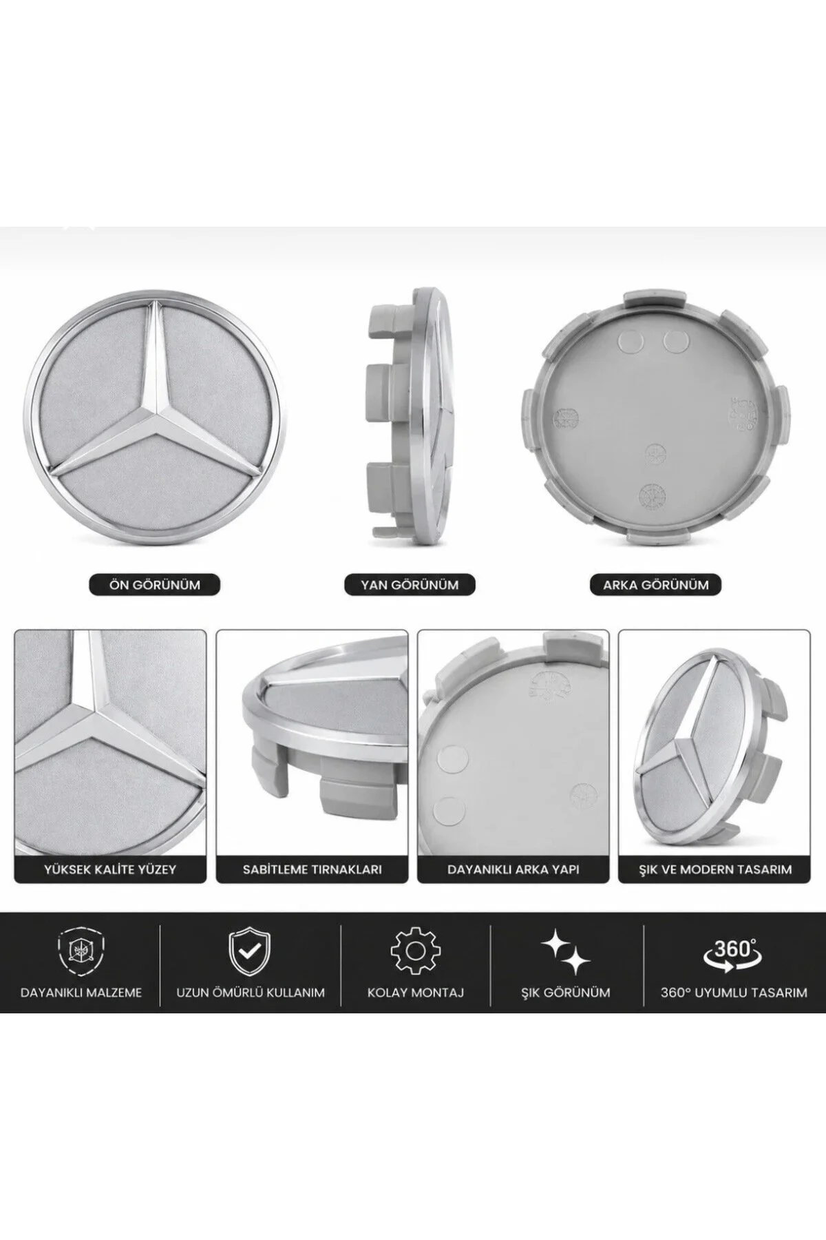 Universal Mercedes Jant Göbeği Kapağı Gümüş 75mm - 66mm