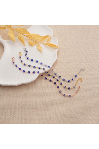 Queen Silver Jewelryy 925 Ayar Gümüş Lacivert Sıralı Nazar Bocuklu Bileklik Altın