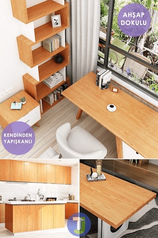 Technojet Kendinden Yapışkanlı Ahşap Görünümlü Mutfak Banyo Tezgah Duvar Dolap Masa Kaplama 60x500cm 001