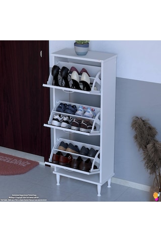 Modilayn Varbi Kapı Önü 52 X 127 X 25,5 Cm Lik 3 Düşer Kapak 6 Göz Bölmeli Ayakkabılık Antrasit - Beyaz