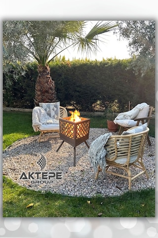 Bahçe Şöminesi Ateş Çukuru 60 Litre Büyük Boy Şömine Bahçe Sobası Balkon Isıtma Fire Pit