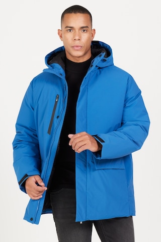 Ac&Co / Altınyıldız Classics Erkek Saks Kapüşonlu Dik Yaka Standart Fit Kaban Saks Mavi