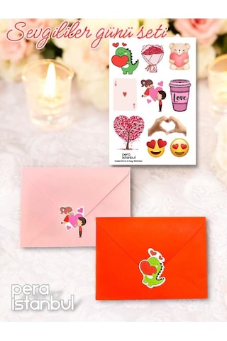 2 Adet Renkli 13x18 Zarf Ve Hediyelik Not Kartı Sticker Seti Sevgililer Günü Yıl Dönümü Not Kartı