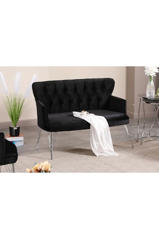 İkili Siyah Kumaş Gümüş Metal Ayak Çay Seti Koltuk Takımı Ofis Koltuk Takımı Siyah