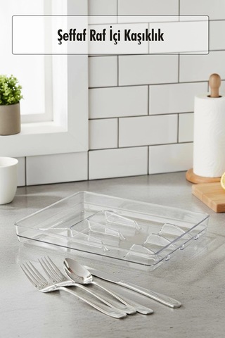 Şeffaf Akrilik Raf İçi Kaşıklık 26,5 34,5 4,5 Cm Çok Renkli