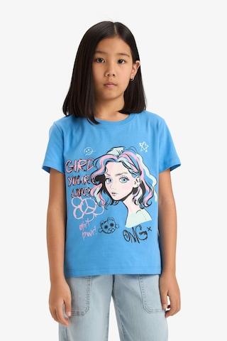 DeFacto Kız Çocuk Bisiklet Yaka Baskılı Kısa Kollu Tişört E0350A825SMBE339 Mavi