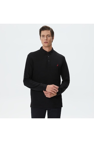 Nautica Erkek Siyah Classic Fit Uzun Kollu Polo Düz K37351t Siyah