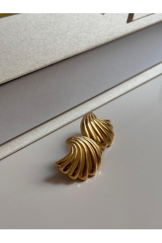 Altın Kaplama Kabarık Spiral Form Küpe Modern Ve Minimal Tasarım Altın