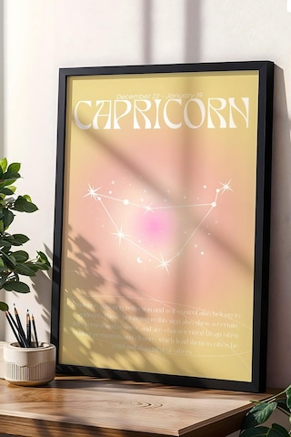 Capricorn Oğlak Burcu Çerçeveli Tablo Aura Enerji Renkleri Astrolojik Takım Yıldızı Sembolü